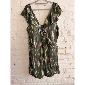 d&co Beach Plus Green Abstract Ruffle Sleeve Swim Dress One Piece Women’s 3X